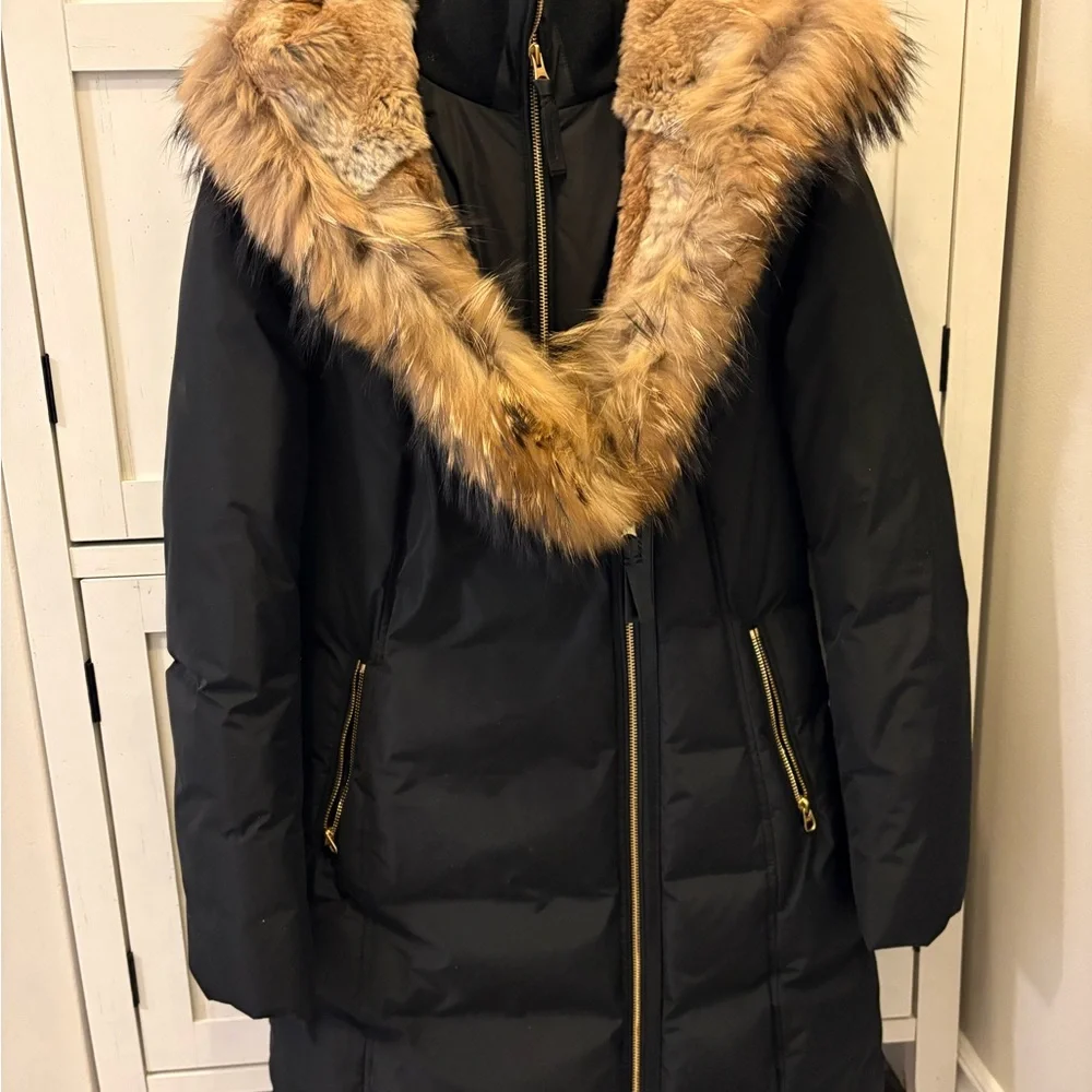 Mackage Odessa Black Down Parka with Brown Faux Fur Trim Hood - Picture 2 of 7